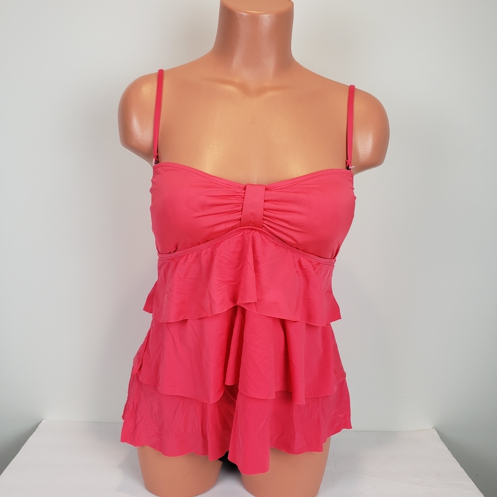 NWT Kenneth Cole Tiered Tankini Pink/Black Size M